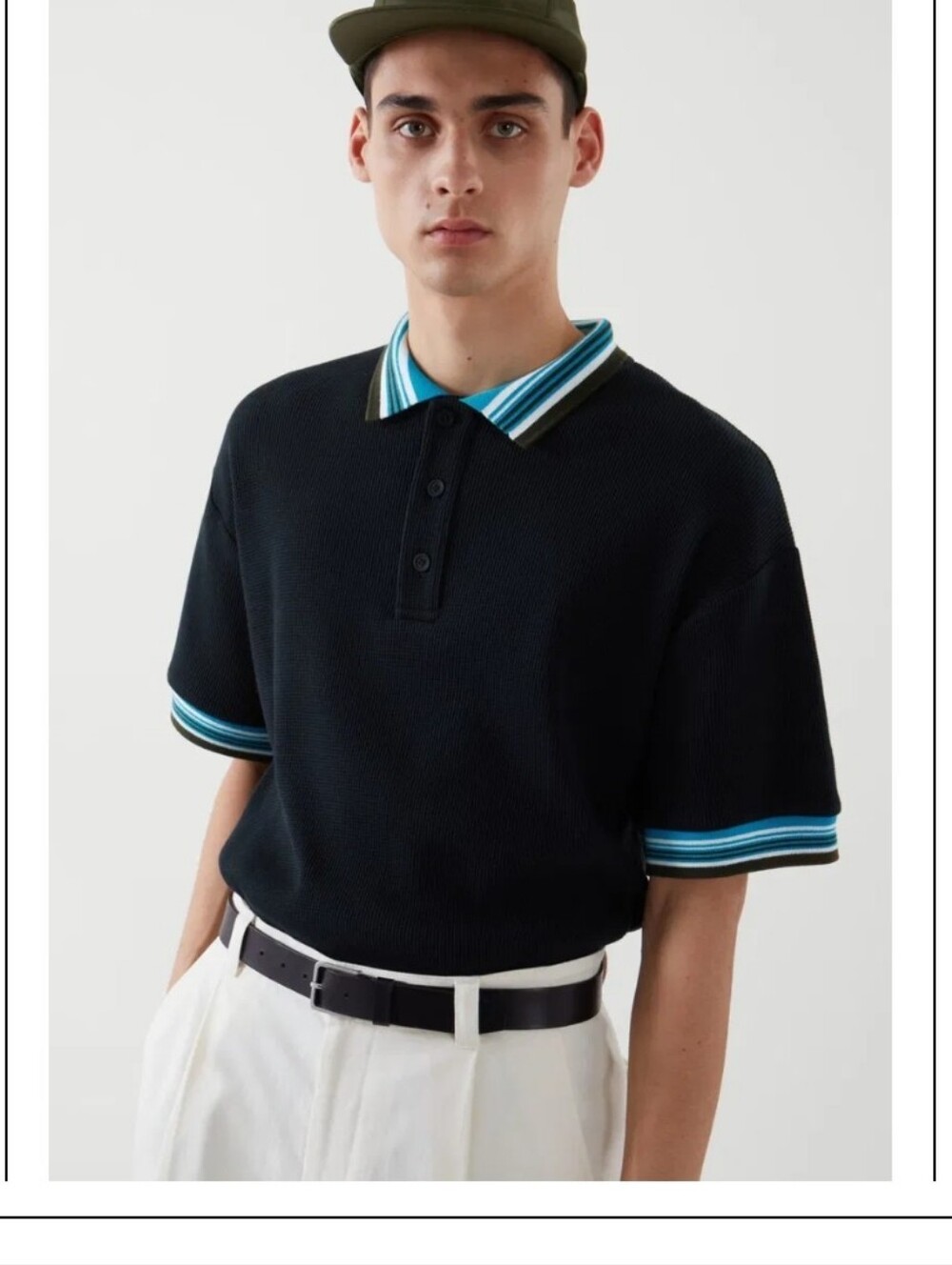 COS Textured Contrast Knit Polo Minimalist Designer Short Sleeve Men's Size L.